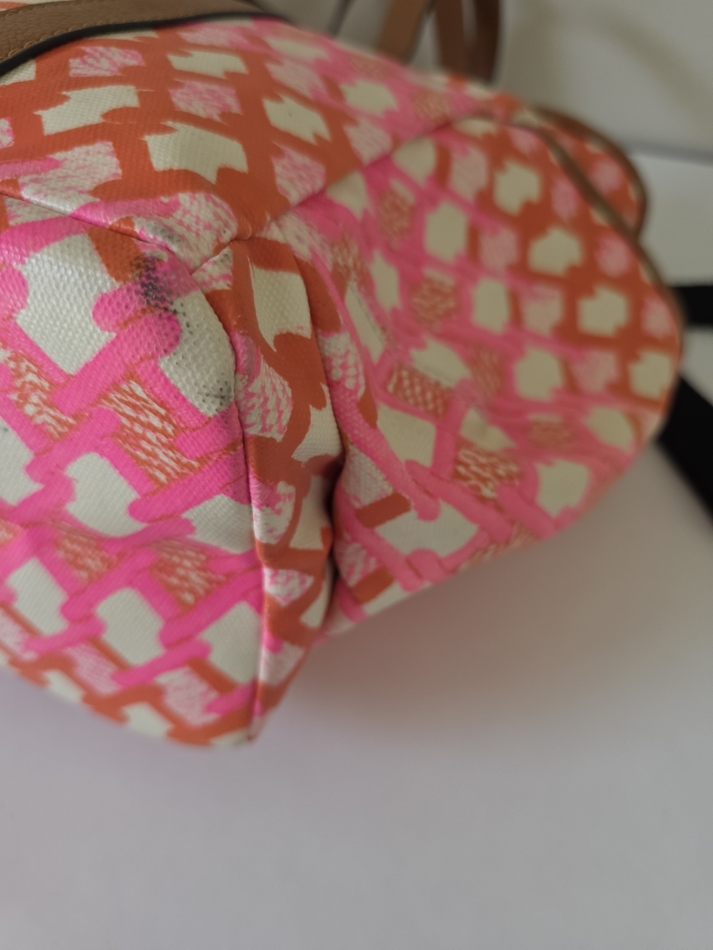 Rebecca Minkoff Neon Marissa Diaper Bag Tote Coated Canvas Pink Orange Crossbody - Picture 8 of 14
